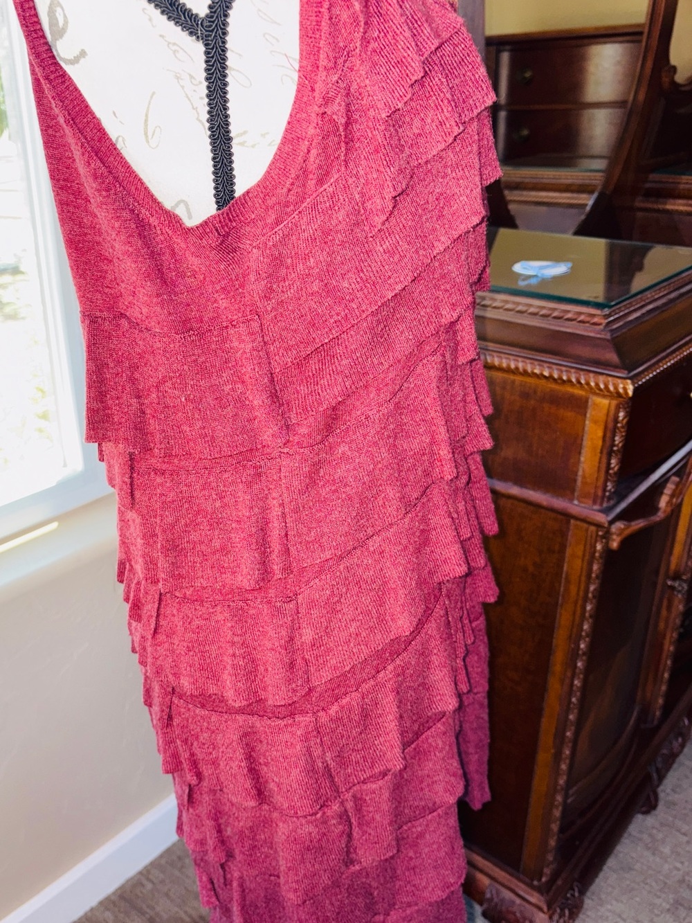 Free People Deep Rich Raspberry Red Ruffle Mini Dress - Picture 5 of 5